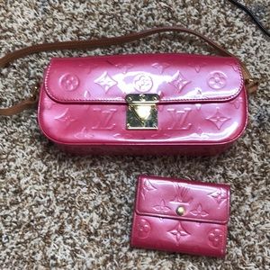 Pink Louis Vuitton purse with matching wallet